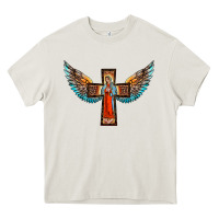 Cream our lady of guadalupe cross with wings Heavy Core Tee - BarkalooDesign