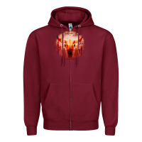 Burgundy Western Cowboy Sunset Bull Skull Zipper Hoodie - Bettercallsaul