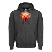 Charcoal Heather Western Cowboy Sunset Bull Skull Zipper Hoodie - Bettercallsaul