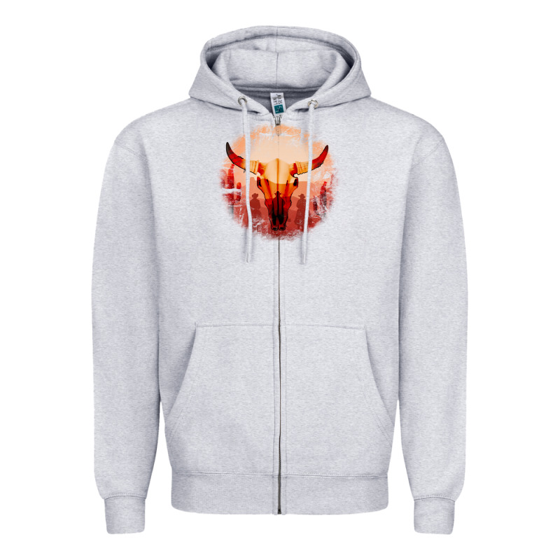 Western Cowboy Sunset Bull Skull Zipper Hoodie by Bettercallsaul | Teevron