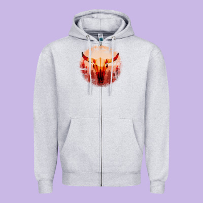 Western Cowboy Sunset Bull Skull Zipper Hoodie Designed By Bettercallsaul