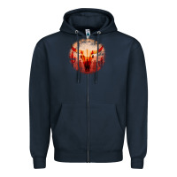 Navy Western Cowboy Sunset Bull Skull Zipper Hoodie - Bettercallsaul