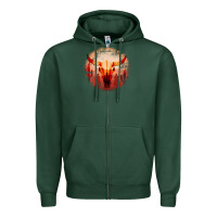 Sports Green Western Cowboy Sunset Bull Skull Zipper Hoodie - Bettercallsaul