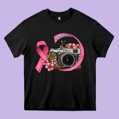 Floral Cancer Ribbon Vintage Camera Heavy Core Tee Designed By Fadigitalartstudio