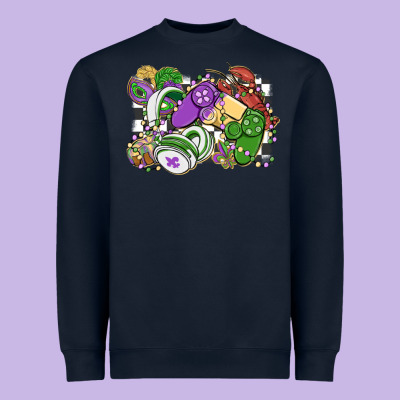 Gamer Mardi Gras Game Controller Heavyweight Sweatshirt Designed By Maliassmallbusiness