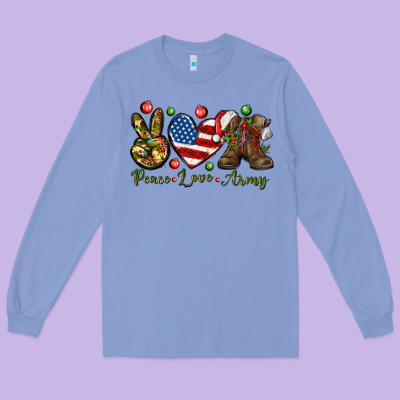 Peace Love Army Christmas Long Sleeve Tee Designed By Nancycooperartshop