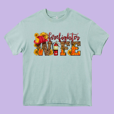 Firefighter Wife With Hat Sunflowers Heavy Core Tee Designed By Hra Design Shop