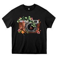 Black floral eucalyptus film roll vintage camera Heavy Core Tee - FaDigitalArtStudio