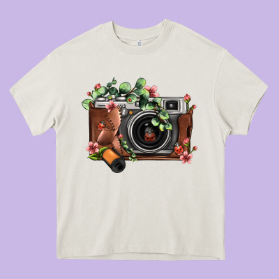 Floral Eucalyptus Film Roll Vintage Camera Heavy Core Tee Designed By Fadigitalartstudio