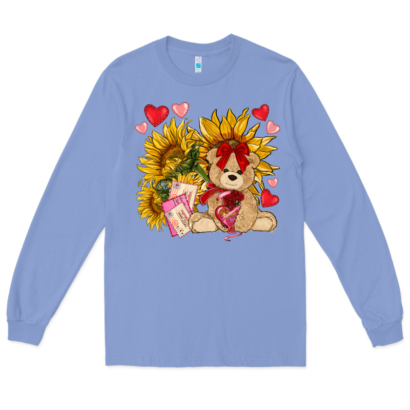 Valentines Day Sunflowers With Bear Hjf Long Sleeve Tee by NancyCooperArtShop | Teevron