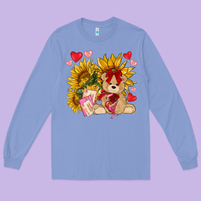 Valentines Day Sunflowers With Bear Hjf Long Sleeve Tee Designed By Nancycooperartshop