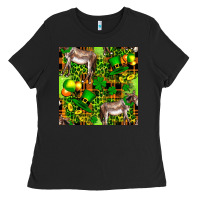 Black St. Patrick's Donkey With Leprechaun Hat Seamless Ladies Tee - FaDigitalArtStudio