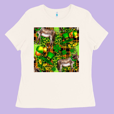 St. Patrick's Donkey With Leprechaun Hat Seamless Ladies Tee Designed By Fadigitalartstudio