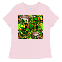 Bubblegum Pink St. Patrick's Donkey With Leprechaun Hat Seamless Ladies Tee - FaDigitalArtStudio