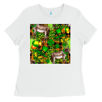 White St. Patrick's Donkey With Leprechaun Hat Seamless Ladies Tee - FaDigitalArtStudio