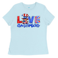 Baby Blue love america gnome Ladies Tee - HRA Design Shop