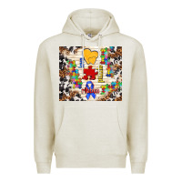 Oatmeal Heather love puzzle ribbon Premium Hoodie - TumblerDesignByShophia