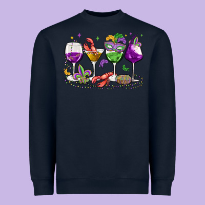 Mardi Gras Wine Glasses Heavyweight Sweatshirt Designed By Maliassmallbusiness