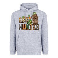 Heather Grey Egg hunter with rabbit Easter Day Heavyweight Hoodie - HowdyJamesFarm