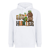 White Egg hunter with rabbit Easter Day Heavyweight Hoodie - HowdyJamesFarm