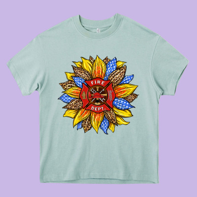 Firefighter Sunflower Heavy Core Tee Designed By Hra Design Shop