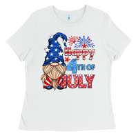 White happy 4th of july gnome Ladies Tee - HRA Design Shop