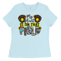 Baby Blue my heart is on that field Ladies Tee - CowhideDigitalArt