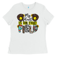 White my heart is on that field Ladies Tee - CowhideDigitalArt