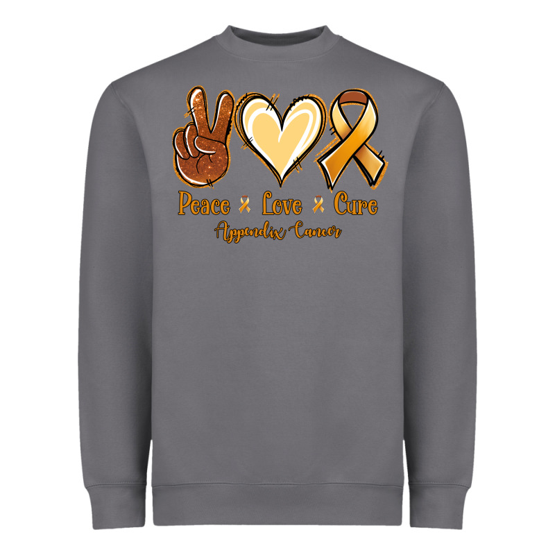 Peace Love Cure Appendix Cancer Heavyweight Sweatshirt by NancyCooperArtShop | Teevron