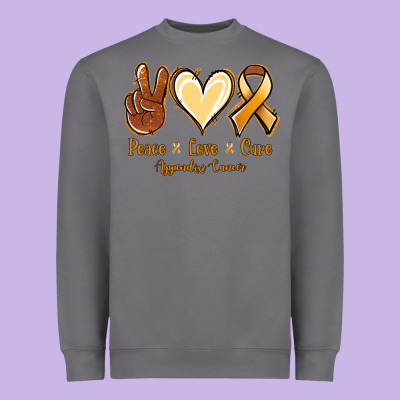 Peace Love Cure Appendix Cancer Heavyweight Sweatshirt Designed By Nancycooperartshop