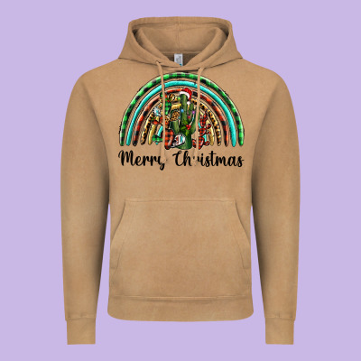 Merry Christmas Cactus Rainbow Vintage Hoodie Designed By Barkaloodesign