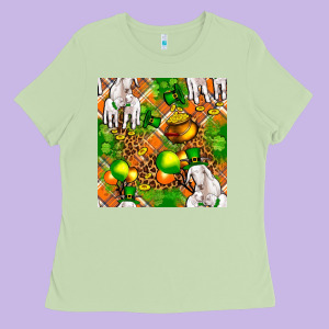 St Patricks  Goat Family With Balloons Seamless Ladies Tee Designed By Fadigitalartstudio