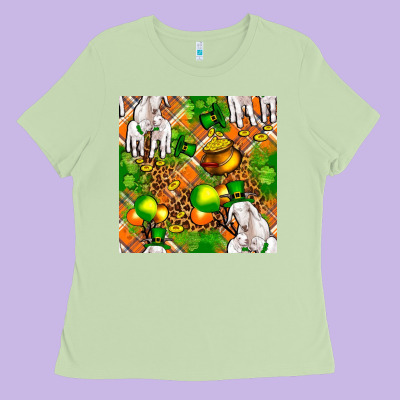 St Patricks  Goat Family With Balloons Seamless Ladies Tee Designed By Fadigitalartstudio