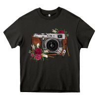Asphalt floral feather vintage camera Heavy Core Tee - FaDigitalArtStudio