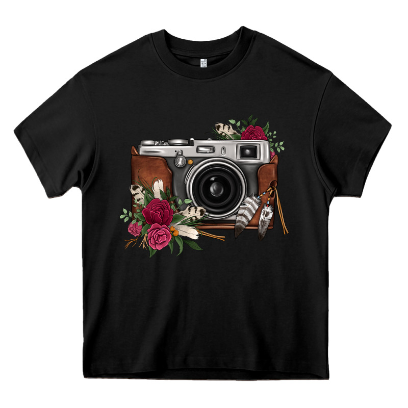 Floral Feather Vintage Camera Heavy Core Tee by FaDigitalArtStudio | Teevron
