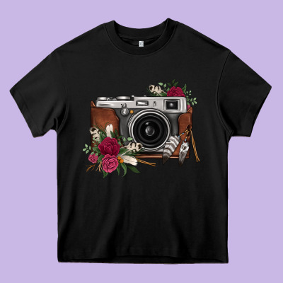 Floral Feather Vintage Camera Heavy Core Tee Designed By Fadigitalartstudio