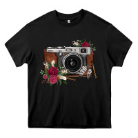 Black floral feather vintage camera Heavy Core Tee - FaDigitalArtStudio