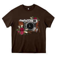 Chocolate Brown floral feather vintage camera Heavy Core Tee - FaDigitalArtStudio