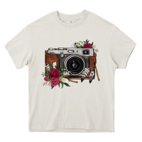 Cream floral feather vintage camera Heavy Core Tee - FaDigitalArtStudio