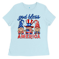 Baby Blue god bless america gnome Ladies Tee - HRA Design Shop