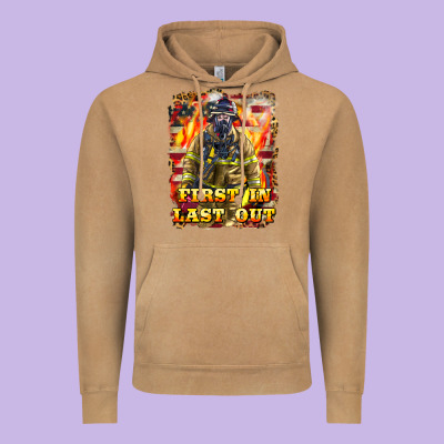 First In Last Out Firefighter Vintage Hoodie Designed By Lillyallendesigns