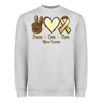 Heather Grey Peace love cure Bone Cancer Heavyweight Sweatshirt - NancyCooperArtShop