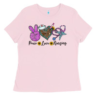 Bubblegum Pink peace love nursing Ladies Tee - CowhideDigitalArt