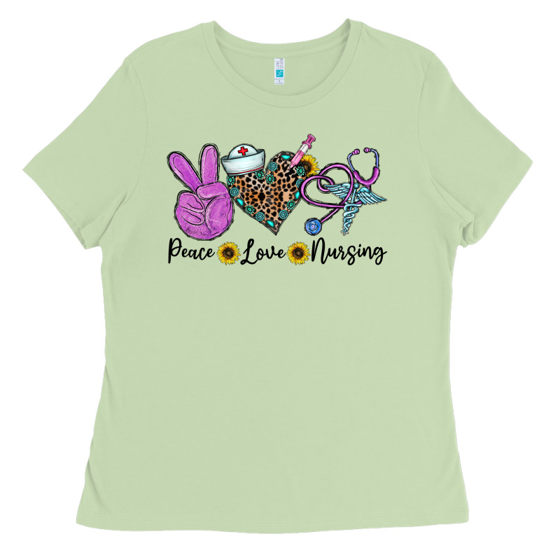 Peace Love Nursing Ladies Tee by CowhideDigitalArt | Teevron