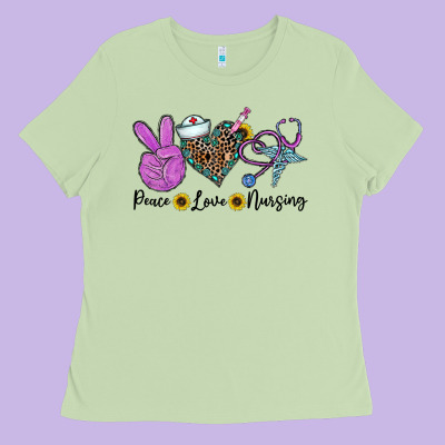 Peace Love Nursing Ladies Tee Designed By Cowhidedigitalart