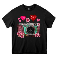 Black floral heart pink leopard vintage camera Heavy Core Tee - FaDigitalArtStudio