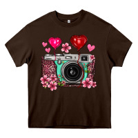 Chocolate Brown floral heart pink leopard vintage camera Heavy Core Tee - FaDigitalArtStudio