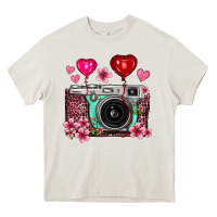 Cream floral heart pink leopard vintage camera Heavy Core Tee - FaDigitalArtStudio