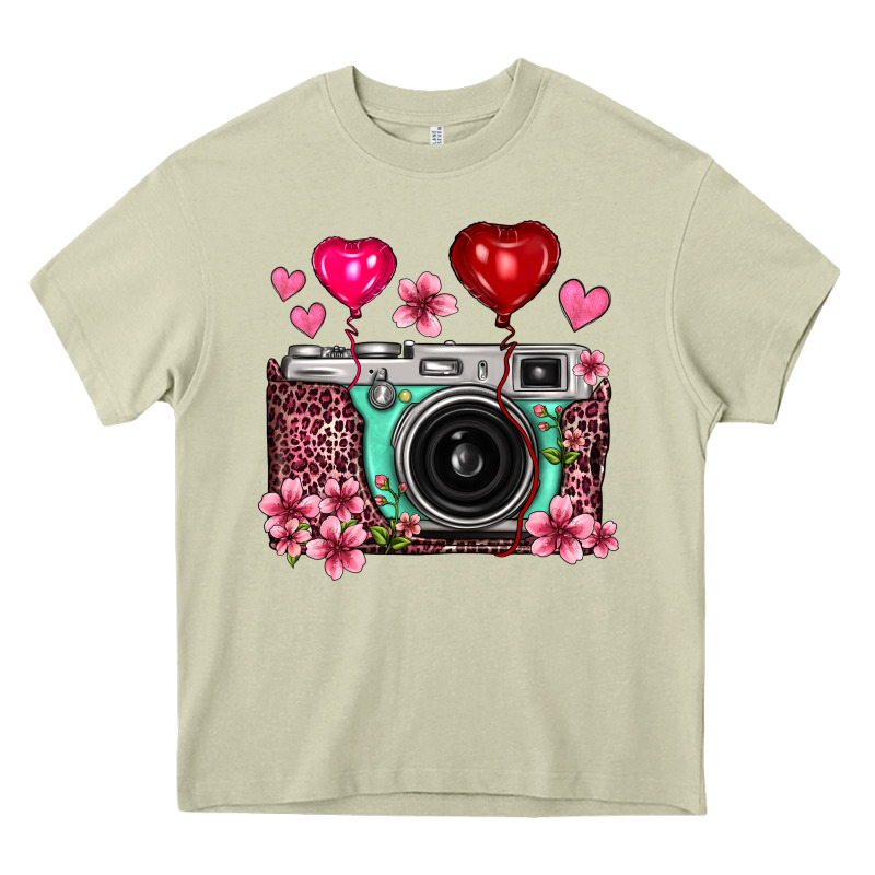 Floral Heart Pink Leopard Vintage Camera Heavy Core Tee by FaDigitalArtStudio | Teevron