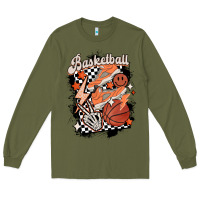 Army Green checkered retro basketball Long Sleeve Tee - MaliasSmallBusiness